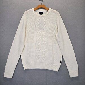 Ben Sherman Cable Knit Ivory Crew Neck Men's Sweater Size Medium